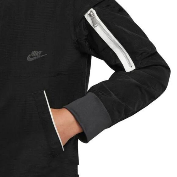 Nike Sportswear jacket lightweight LINED BOMBER Black pilot aviator unisex sz  S - Picture 2 of 14